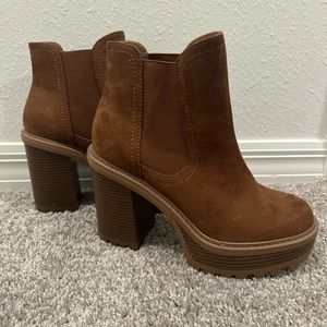soda platform booties, brown suede. size 9.